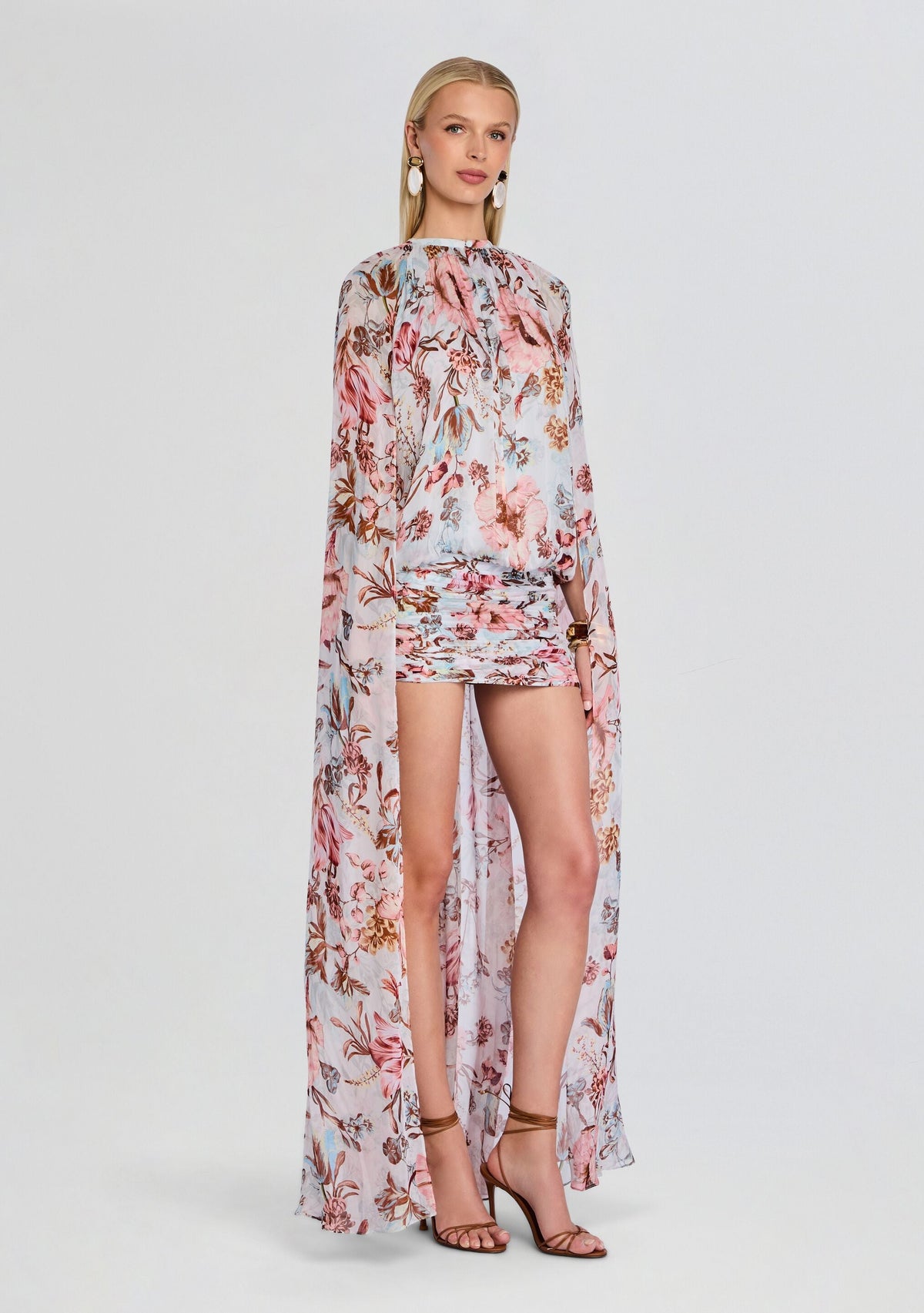 Ezra Ruched Cape Mini Dress by Hemant & Nandita in Blue, product image 3