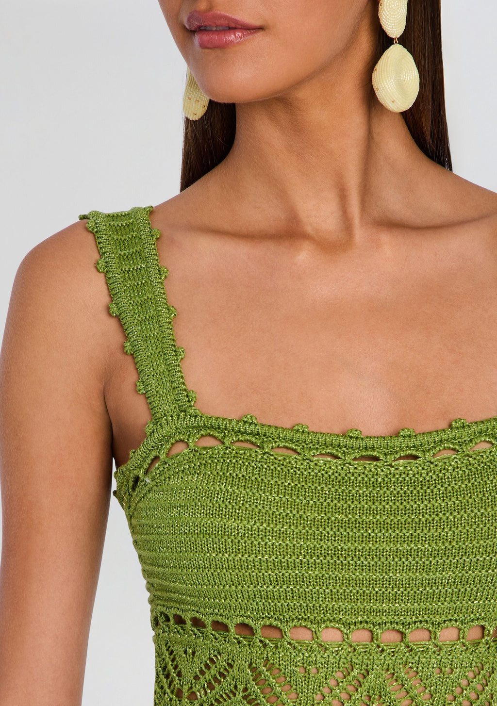 Winona Crochet Dress by retrofête in Metallic Kiwi, product image 2