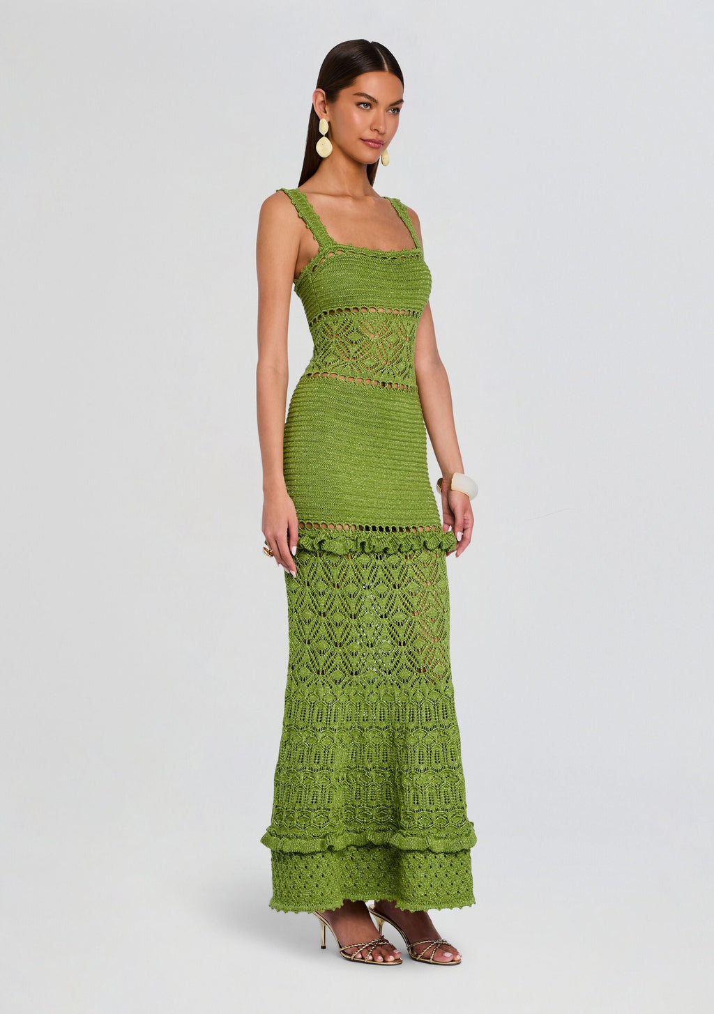 Winona Crochet Dress by retrofête in Metallic Kiwi, product image 3