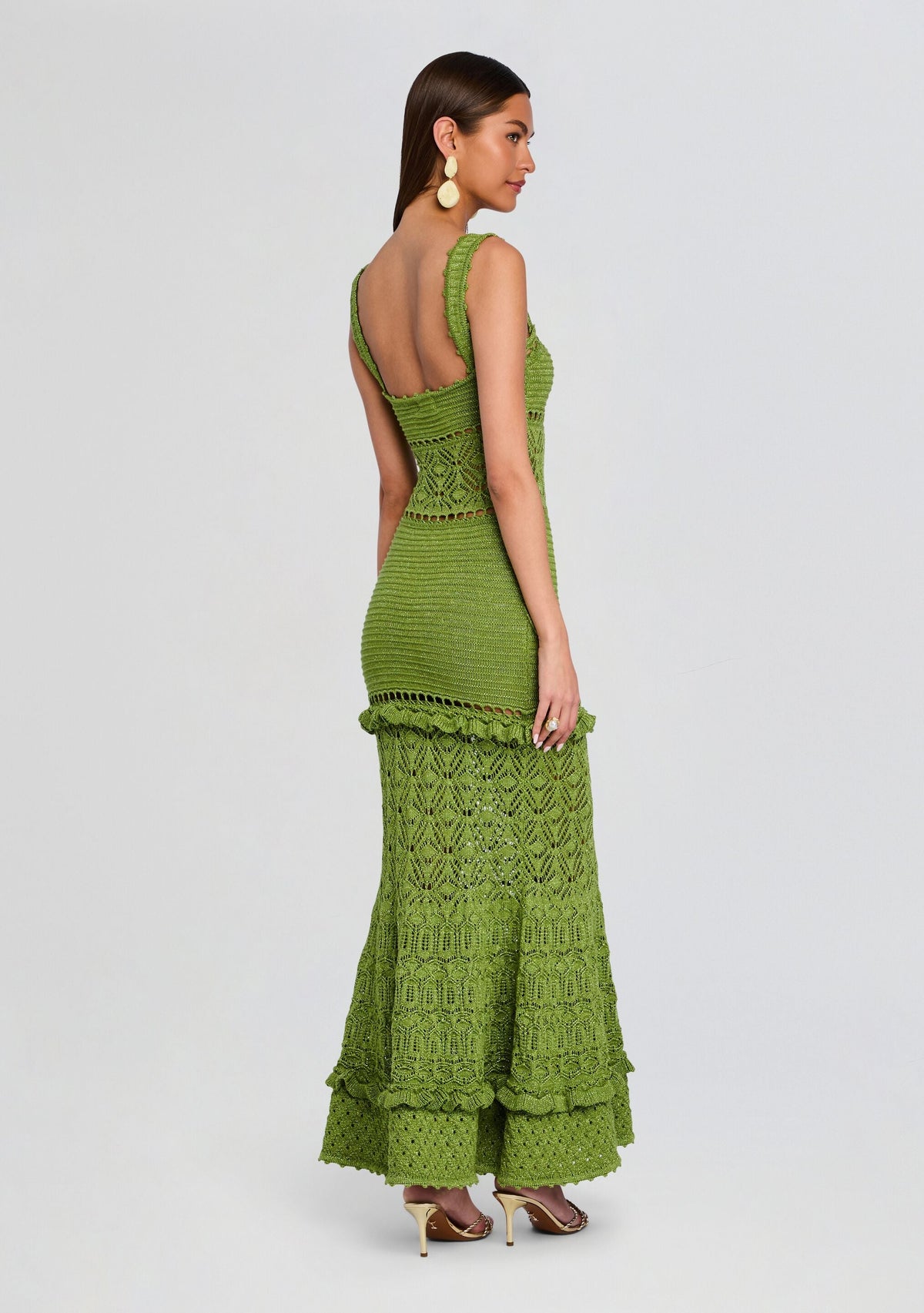 Winona Crochet Dress by retrofête in Metallic Kiwi, product image 4