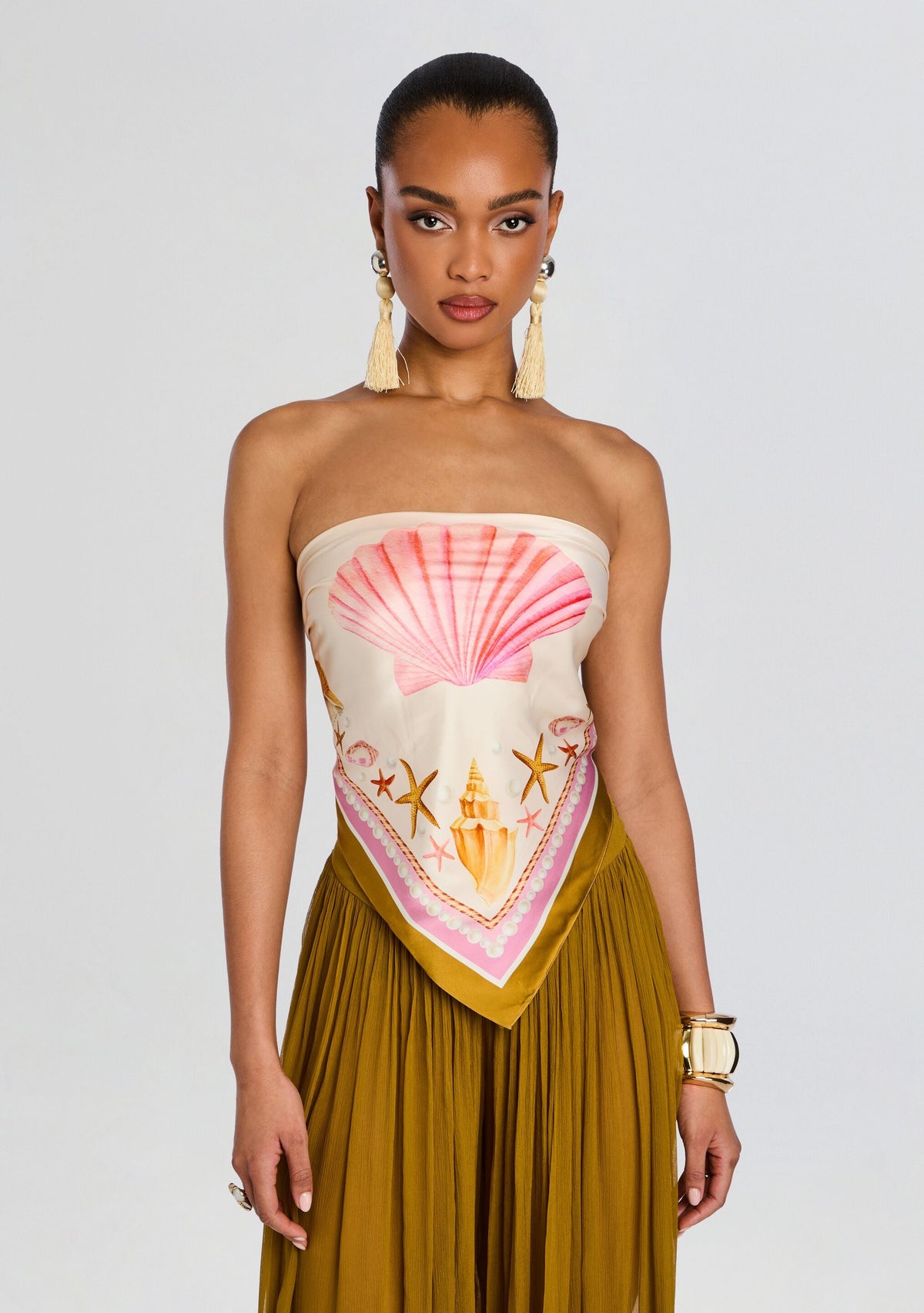 Alivia Silk Top by retrofête in Ochre Shell Foulard, product image 1
