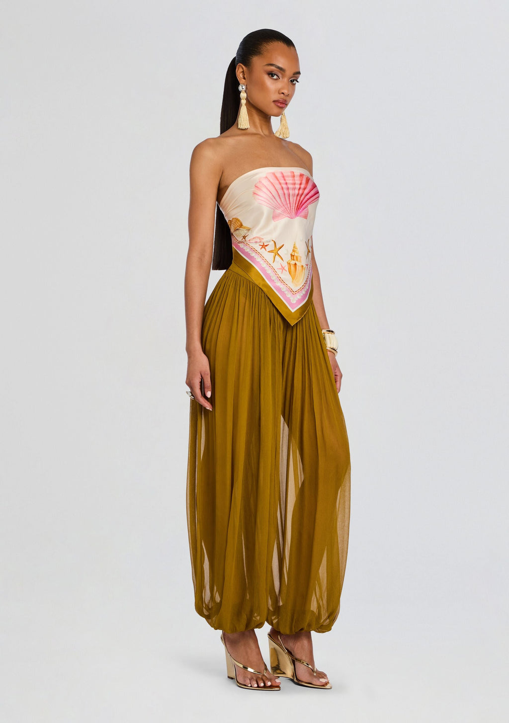 Alivia Silk Top by retrofête in Ochre Shell Foulard, product image 4