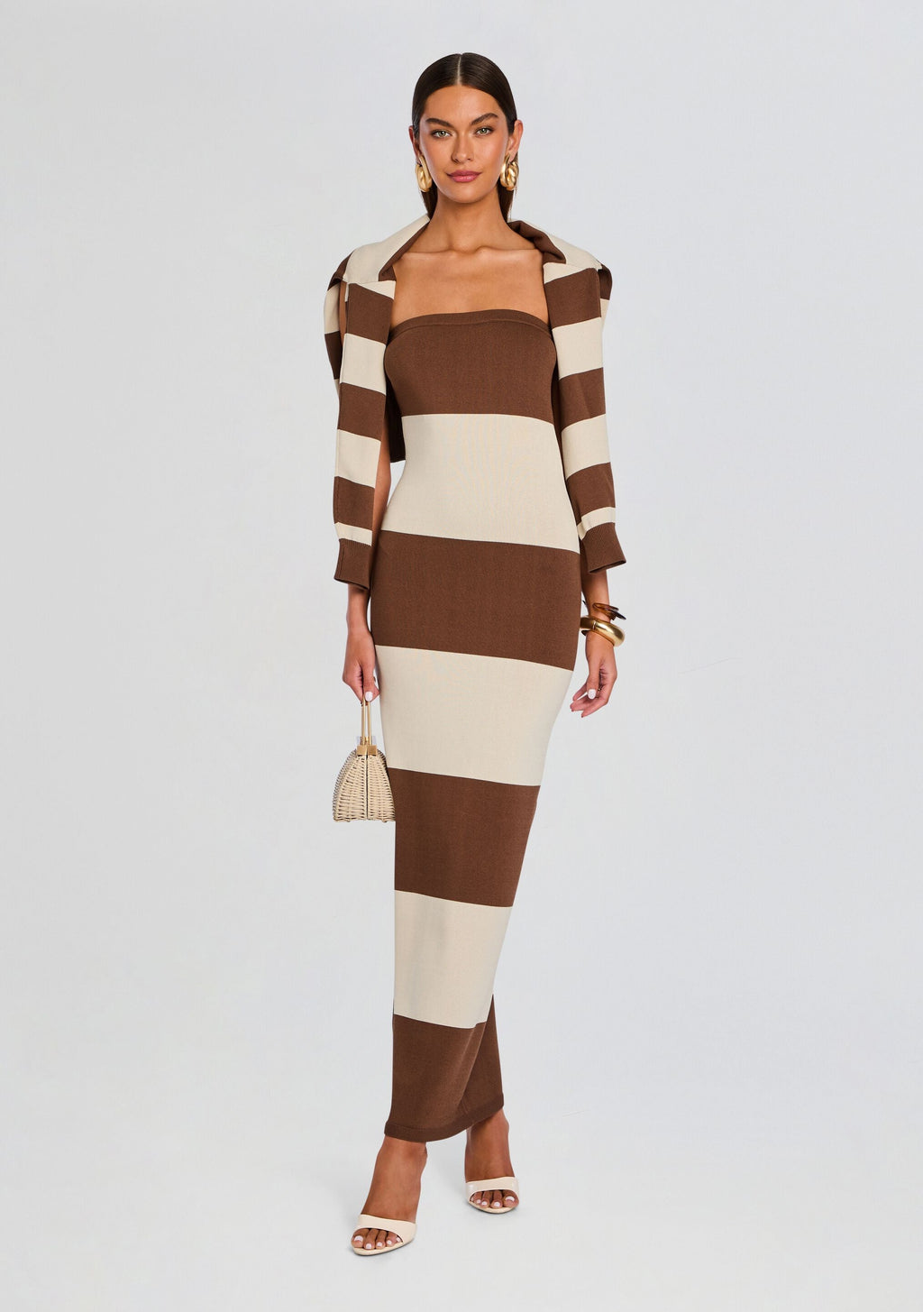 Carrie Knit Maxi Dress by SEROYA in Almond/ Cocoa Brown, product image 6