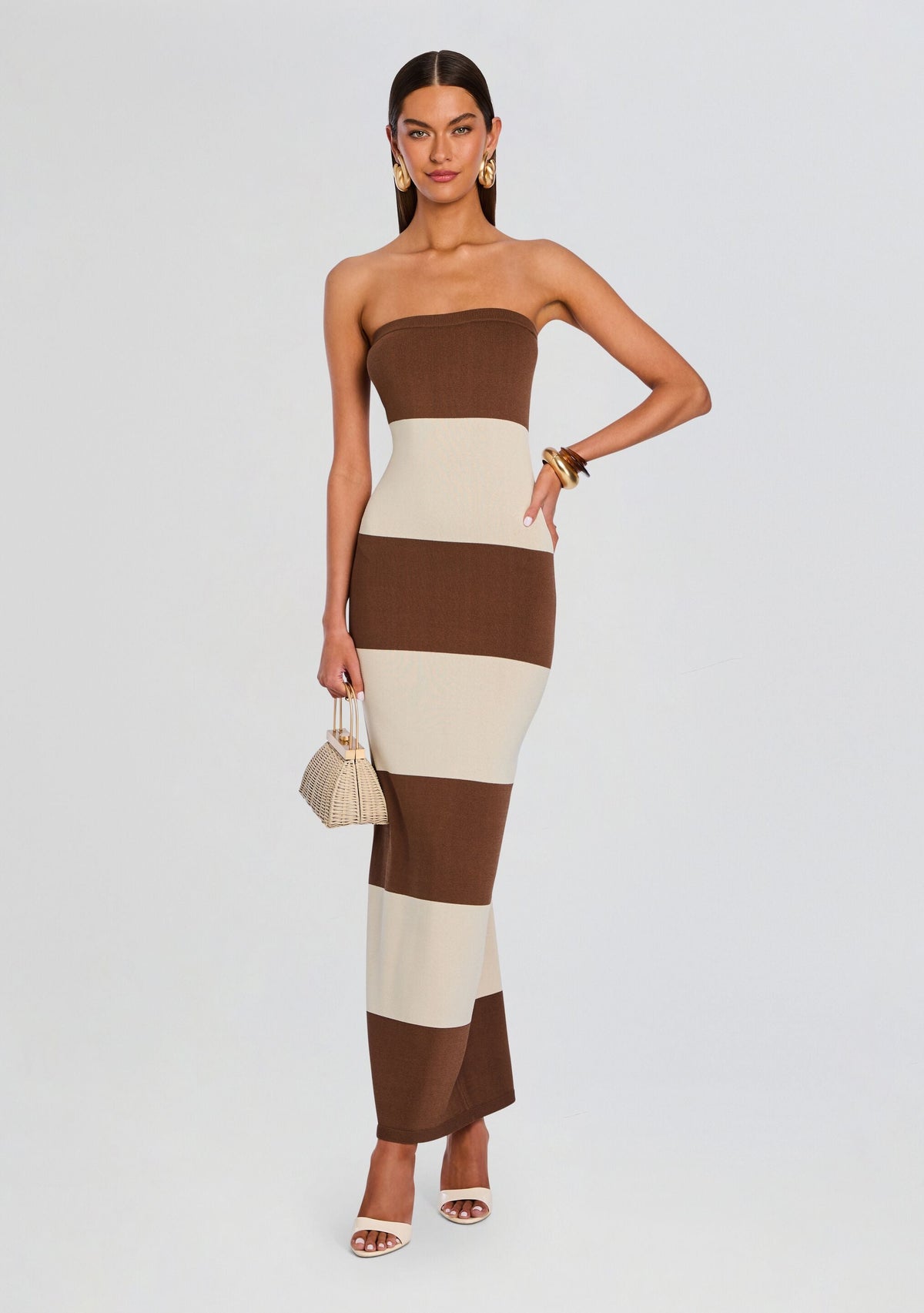 Carrie Knit Maxi Dress by SEROYA in Almond/ Cocoa Brown, product image 1