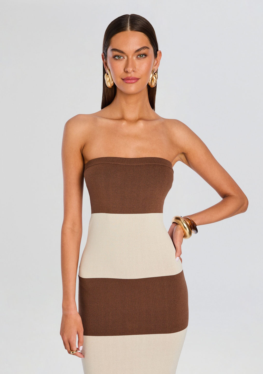 Carrie Knit Maxi Dress by SEROYA in Almond/ Cocoa Brown, product image 5