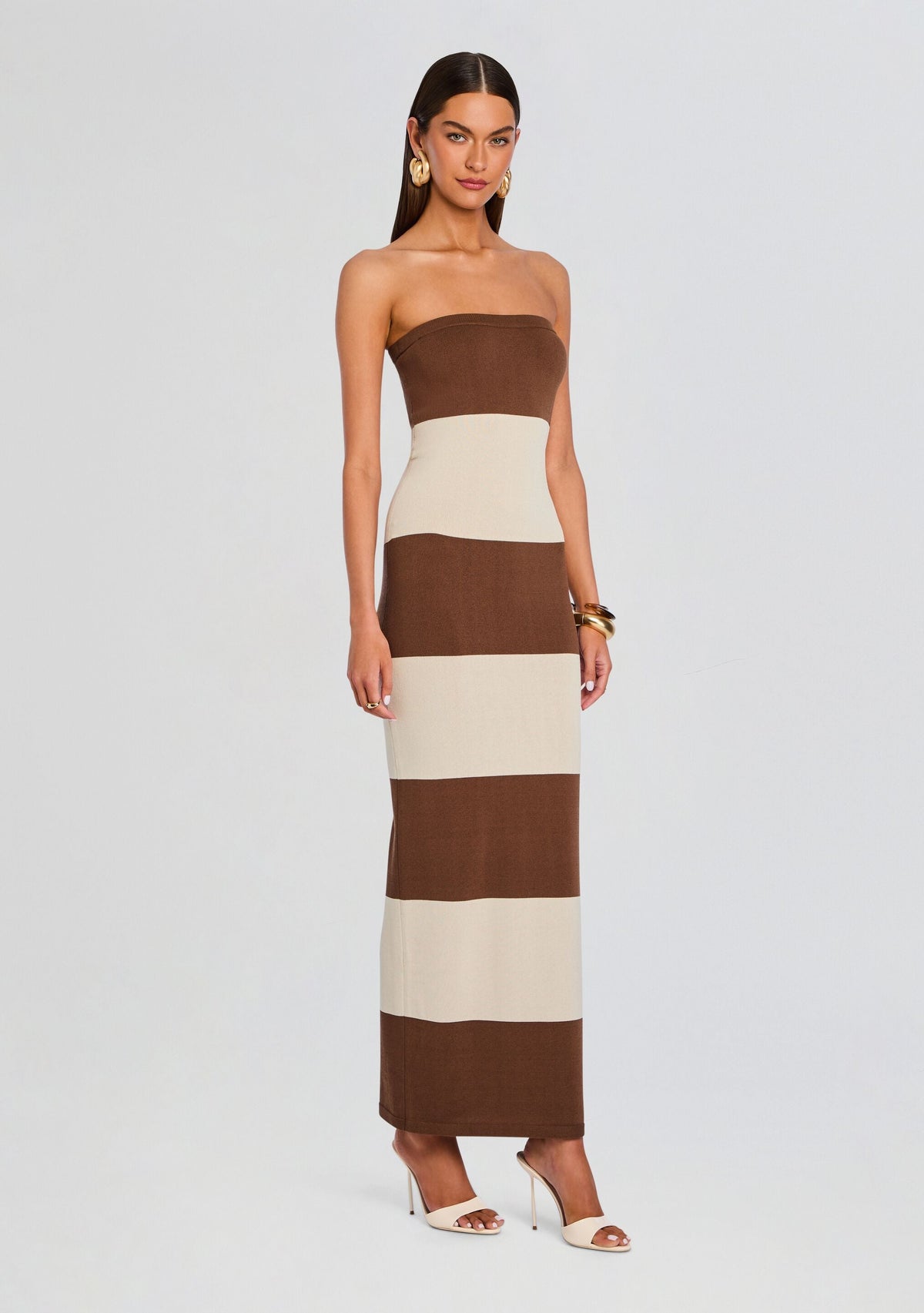Carrie Knit Maxi Dress by SEROYA in Almond/ Cocoa Brown, product image 3