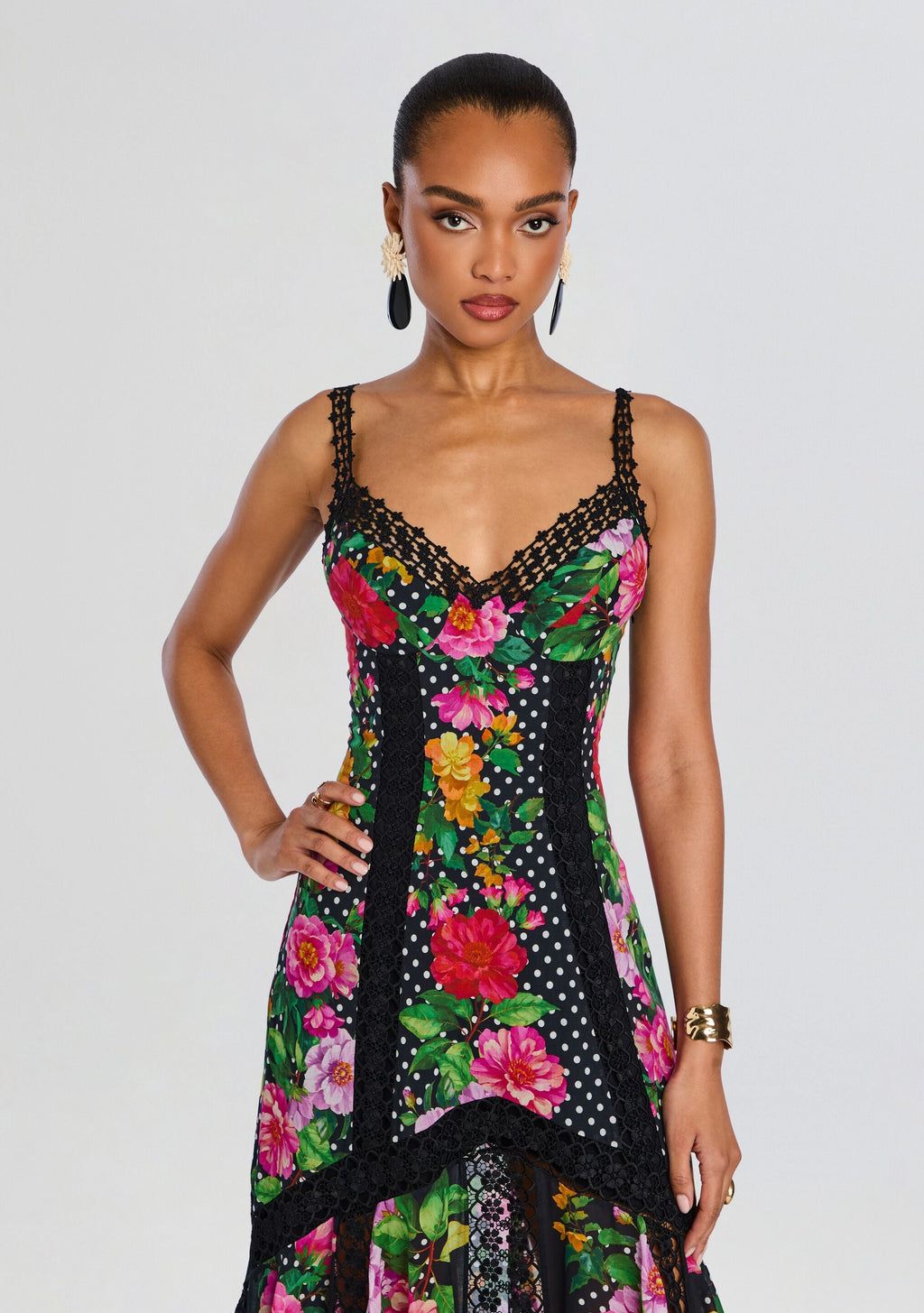Rosario Long Dress by Charo Ruiz in Black Dots, product image 5