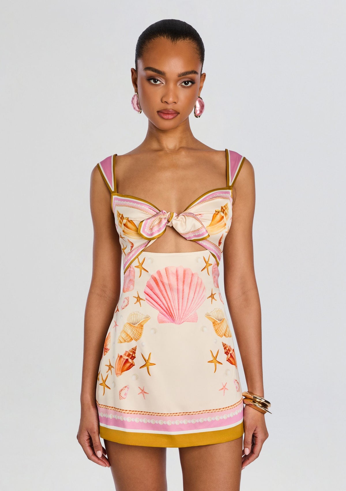 Margarie Silk Dress by retrofête in Ochre Shell Foulard, product image 5