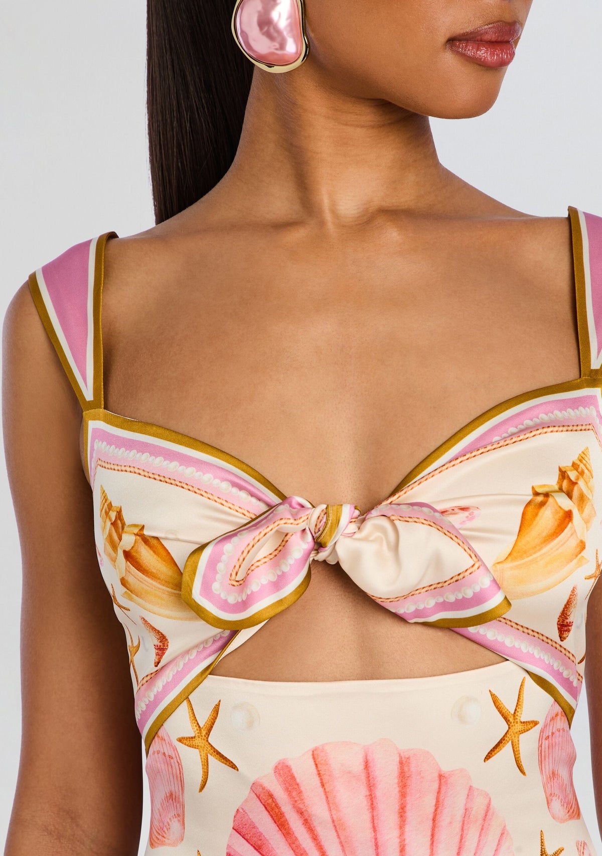 Margarie Silk Dress by retrofête in Ochre Shell Foulard, product image 2