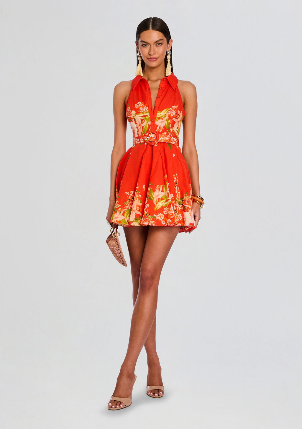 Hibi Short Dress With Belt Buckle by Hemant & Nandita in Orange, product image 1