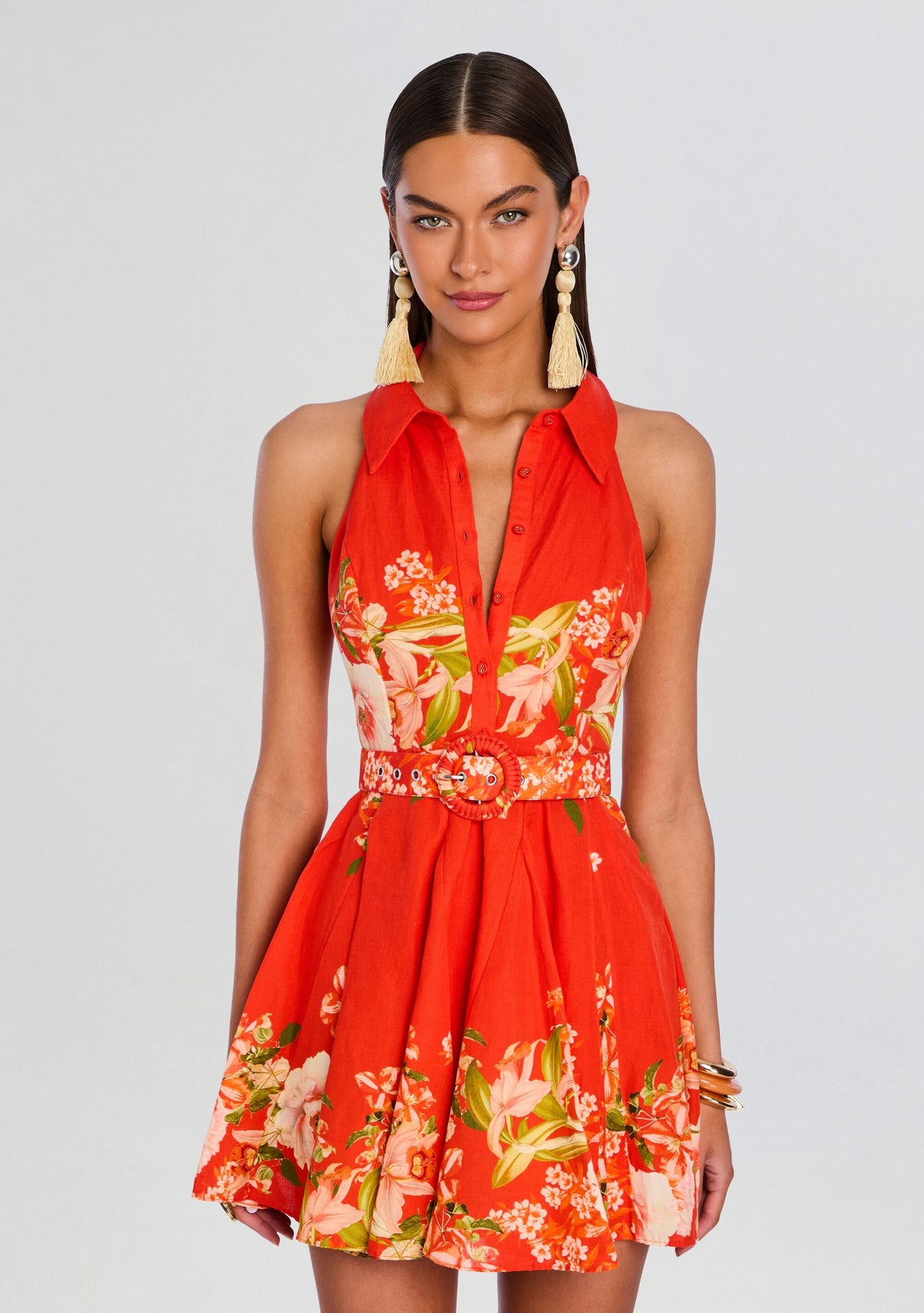 Hibi Short Dress With Belt Buckle by Hemant & Nandita in Orange, product image 5