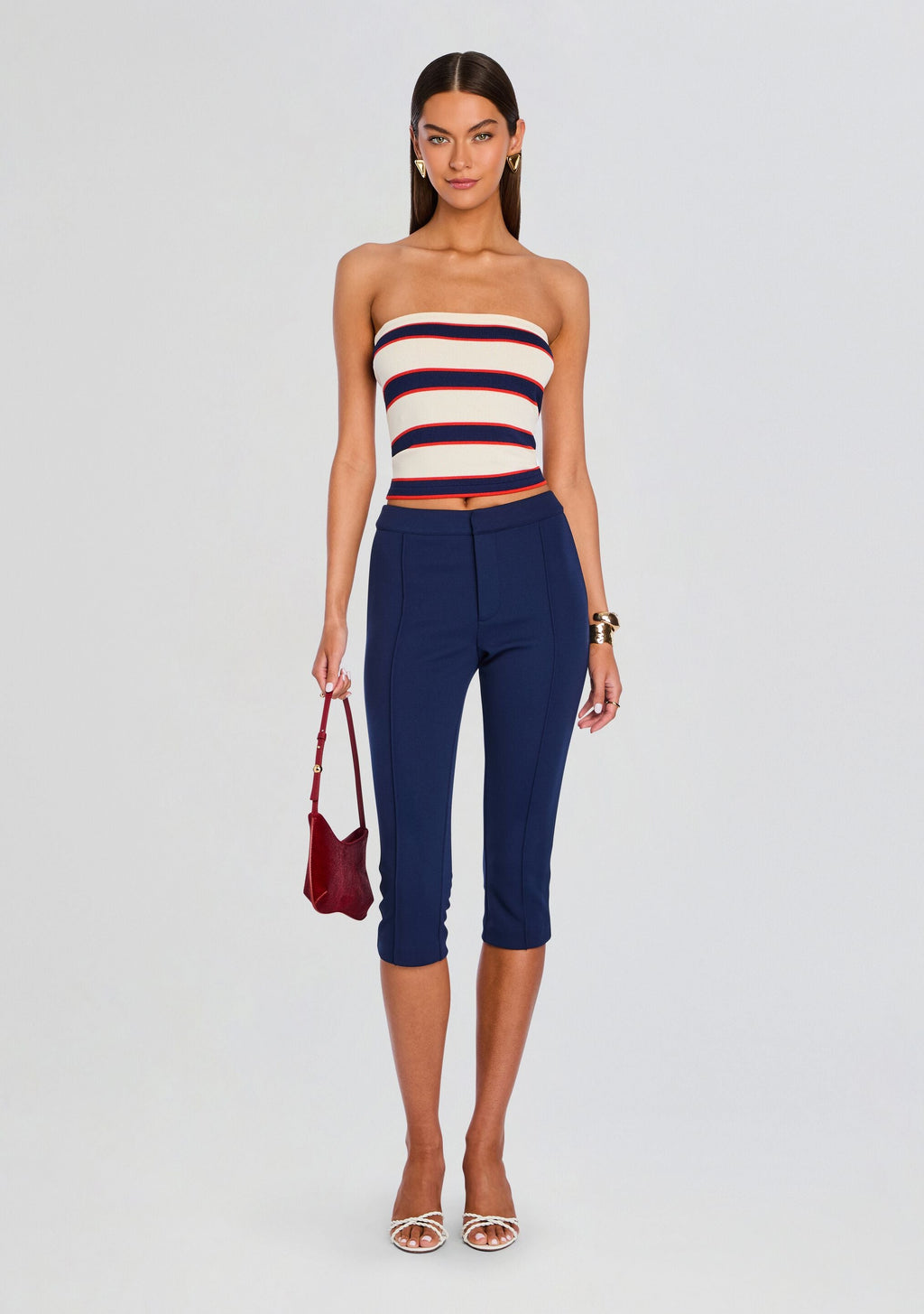 Theodora Tube Top by SEROYA in Eggshell Stripe, product image 2