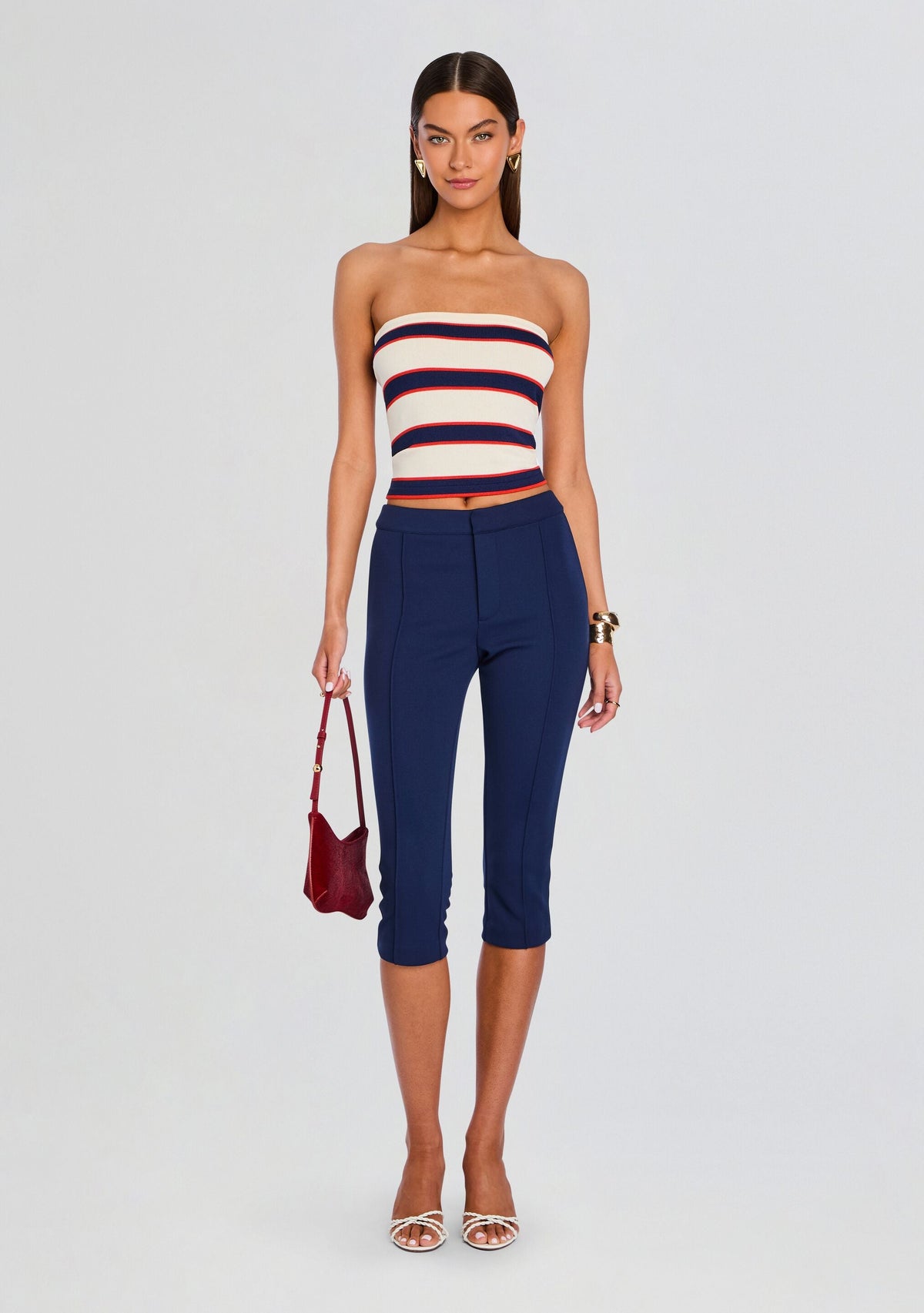 Theodora Tube Top by SEROYA in Eggshell Stripe, product image 2
