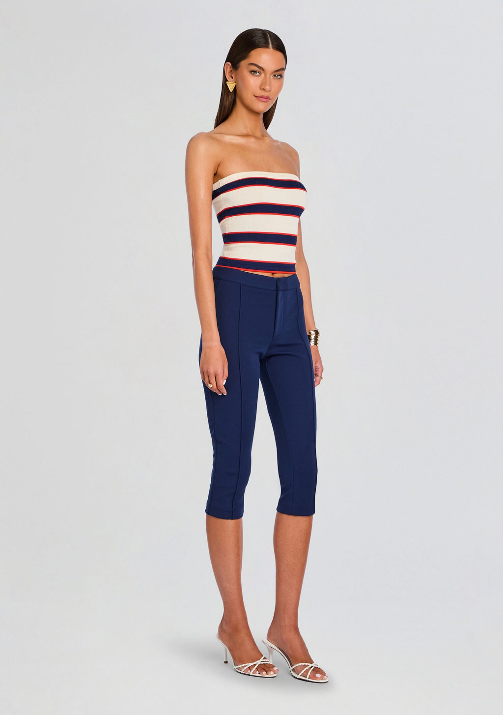 Theodora Tube Top by SEROYA in Eggshell Stripe, product image 4