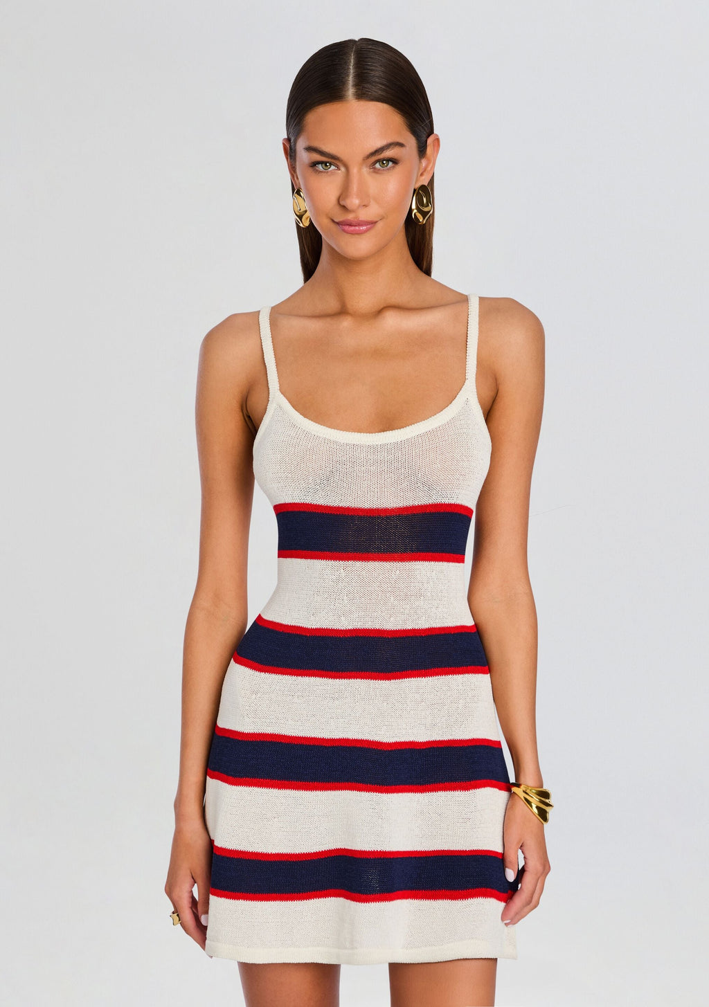 Azriel Knit Mini Dress by SEROYA in Eggshell Stripe, product image 5