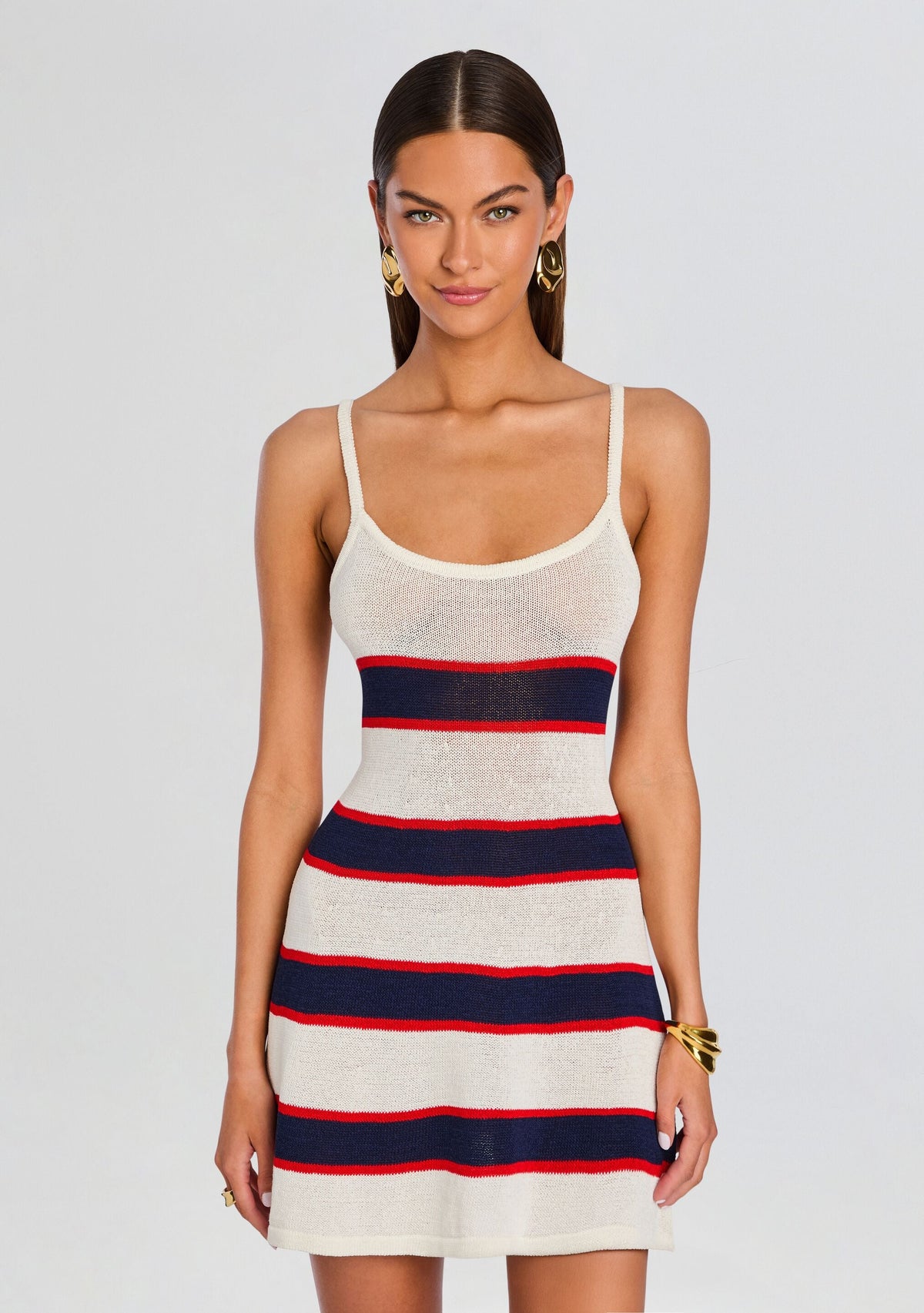 Azriel Knit Mini Dress by SEROYA in Eggshell Stripe, product image 5
