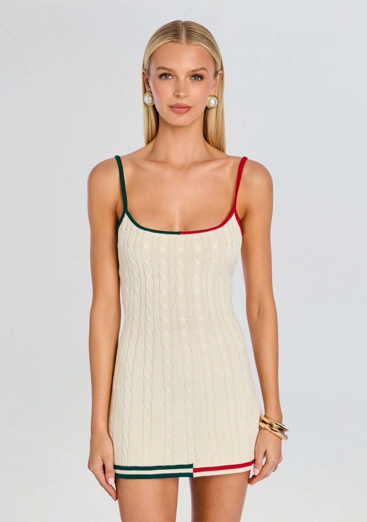 Azriel Knit Mini Dress by SEROYA in Eggshell Varsity, product image 5