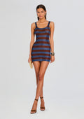 Benni Metallic Knit Mini Dress by SEROYA in Rust/Navy, product image 1