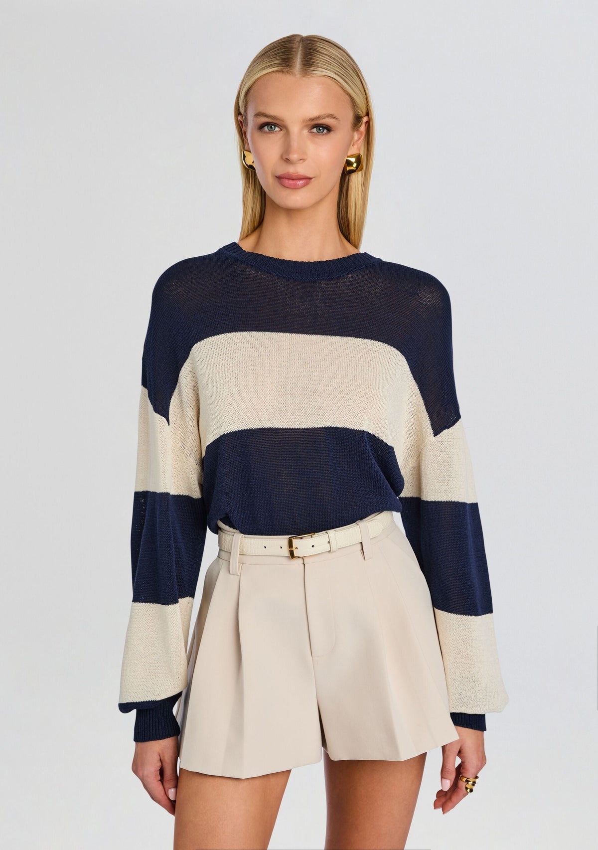 Cassian Knit Sweater by SEROYA in Navy/Eggshell, product image 1