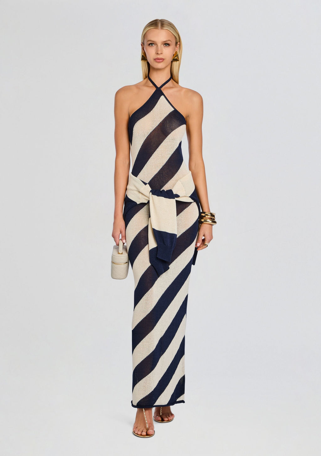 Dree Knit Maxi Dress by SEROYA in Navy/Eggshell, product image 6