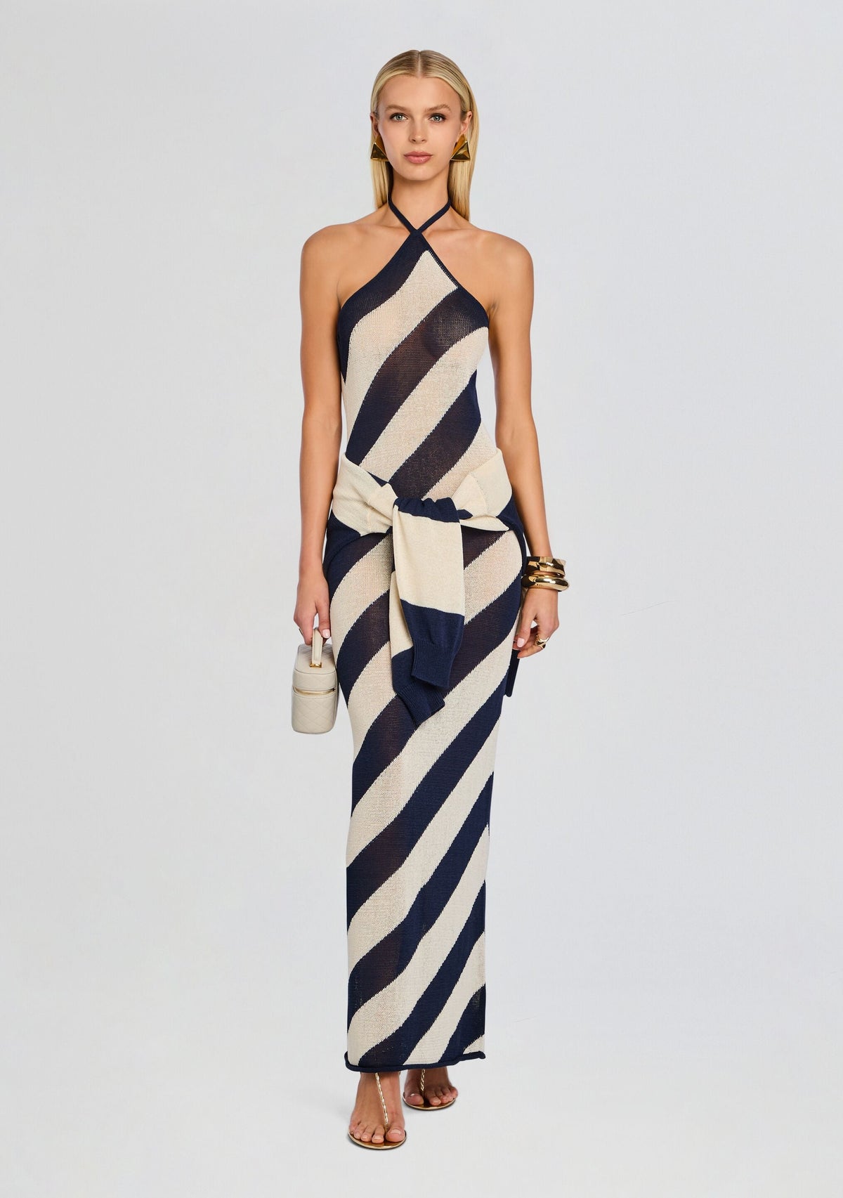 Dree Knit Maxi Dress by SEROYA in Navy/Eggshell, product image 6