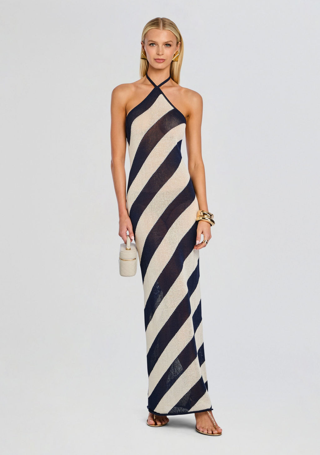 Dree Knit Maxi Dress by SEROYA in Navy/Eggshell, product image 1