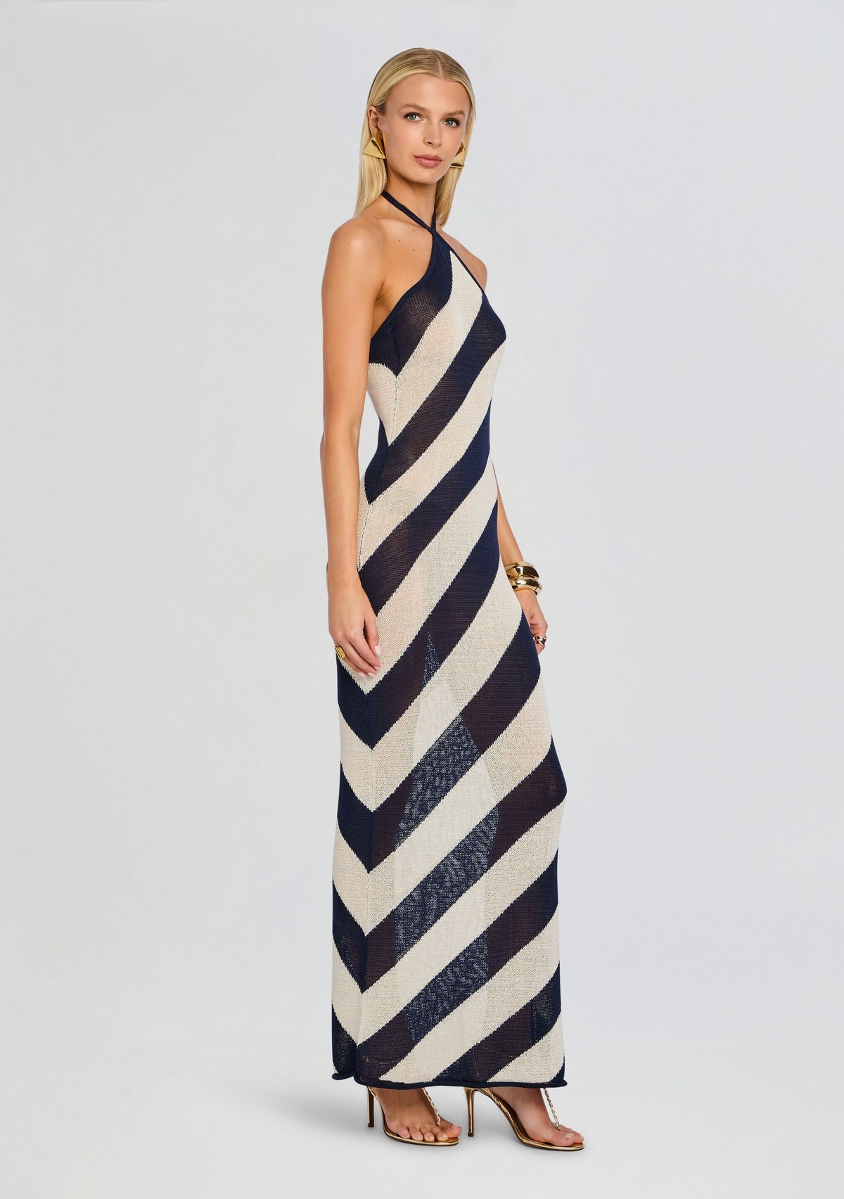 Dree Knit Maxi Dress by SEROYA in Navy/Eggshell, product image 3