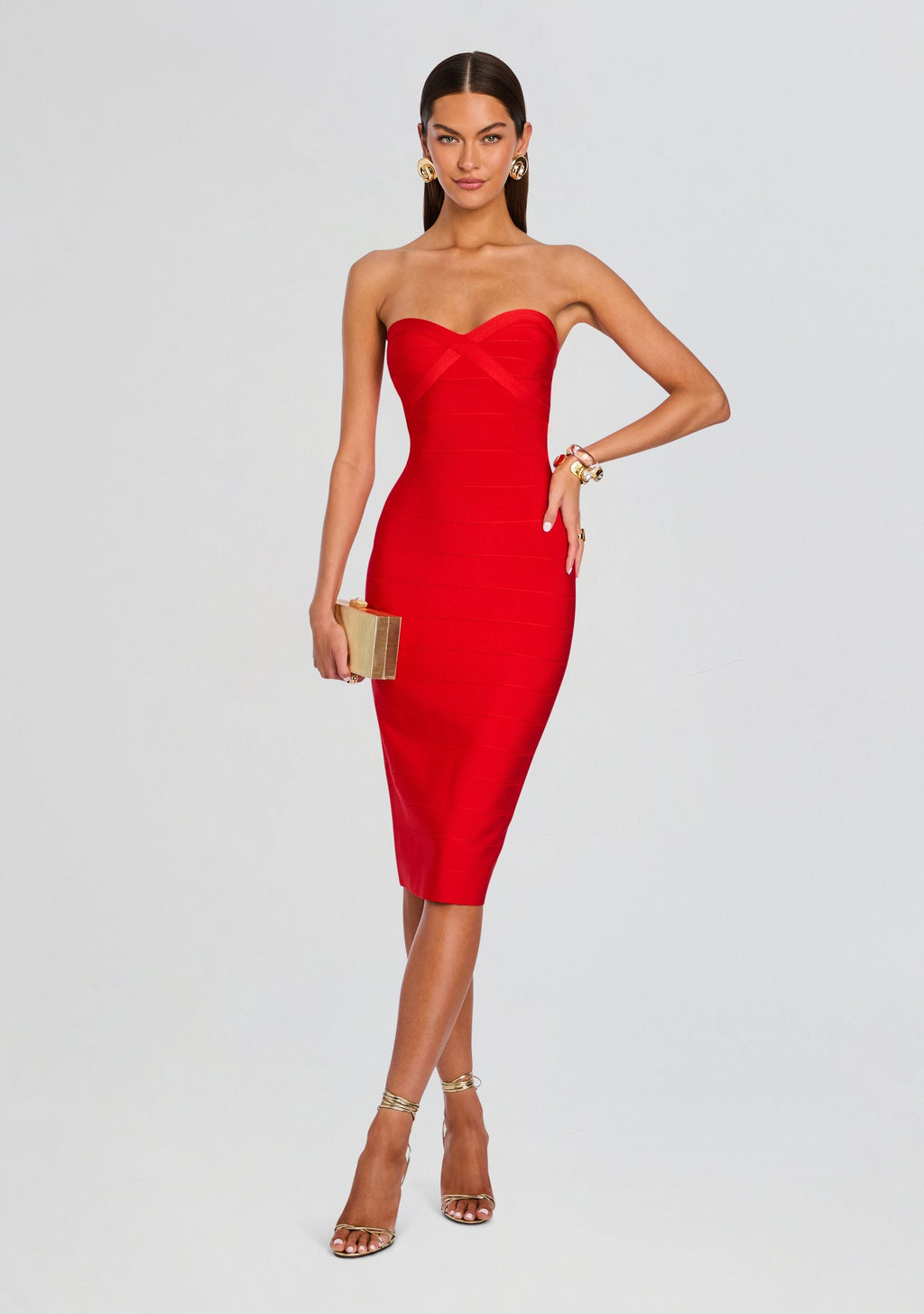 Drussie Bandage Knit Dress by retrofête in Geranium, product image 1