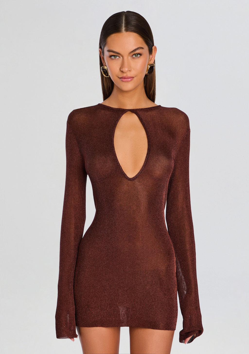 Emeri Metallic Knit Mini Dress by SEROYA in Rust, product image 5