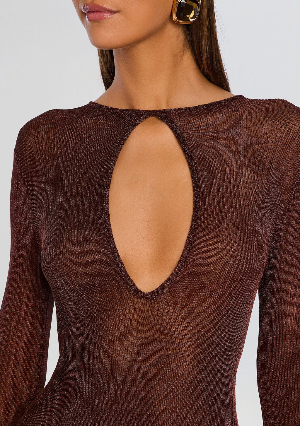 Emeri Metallic Knit Mini Dress by SEROYA in Rust, product image 2