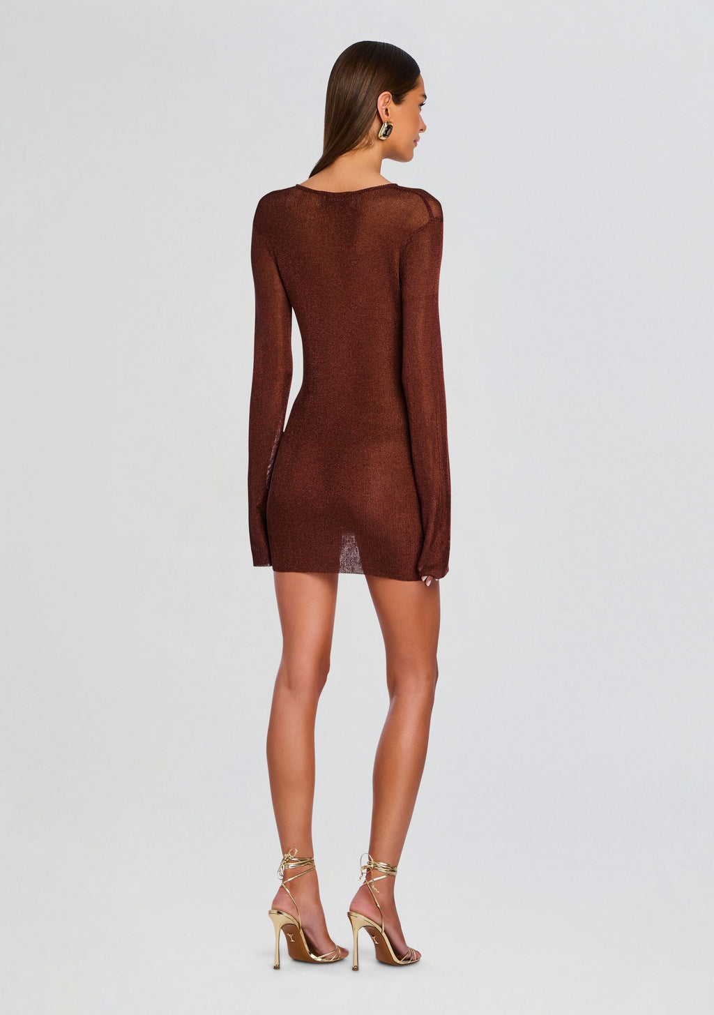 Emeri Metallic Knit Mini Dress by SEROYA in Rust, product image 4