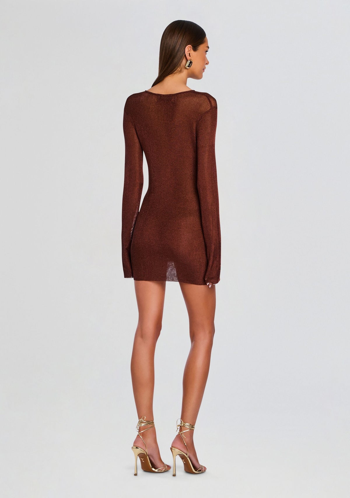 Emeri Metallic Knit Mini Dress by SEROYA in Rust, product image 4