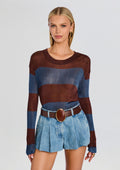 Hana Metallic Knit Top by SEROYA in Rust/Navy, product image 1