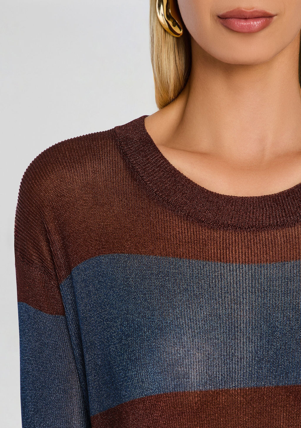 Hana Metallic Knit Top by SEROYA in Rust/Navy, product image 3