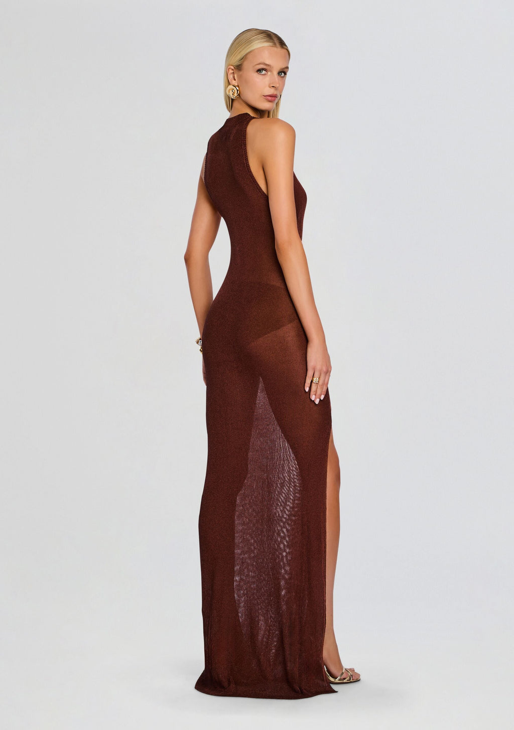 Henne Metallic Knit Maxi Dress by SEROYA in Rust, product image 4