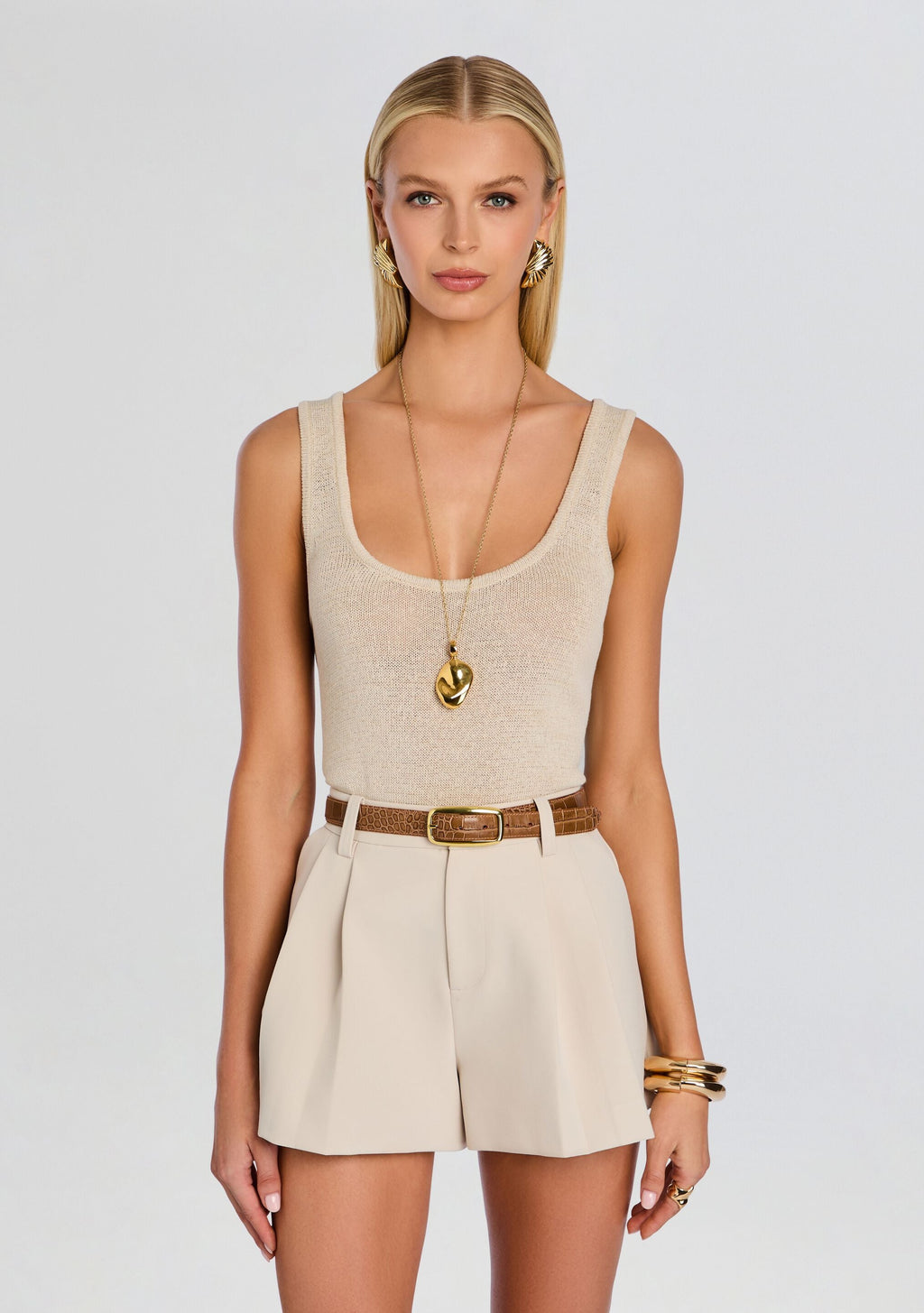 Hero Knit Tank Top by SEROYA in Almond, product image 1