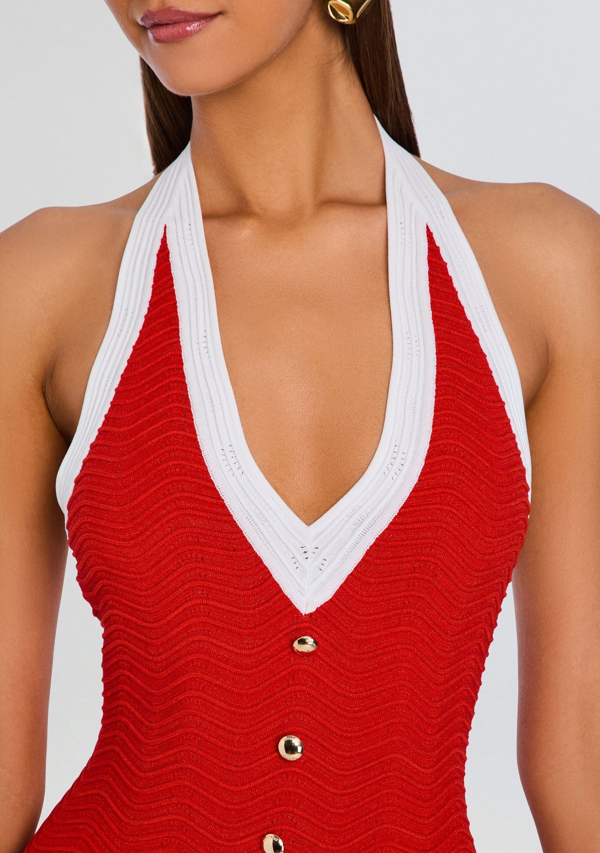 Jayde Metallic Rib Knit Romper by retrofête in Metallic Geranium/White, product image 2