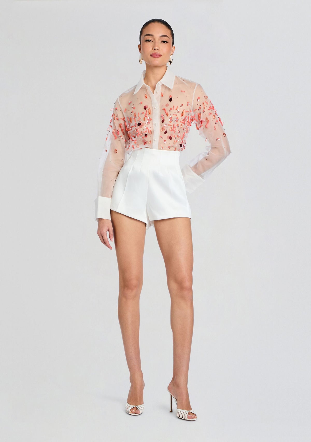 Ivee Embroidered Blouse by retrofête in White/Coral, product image 5