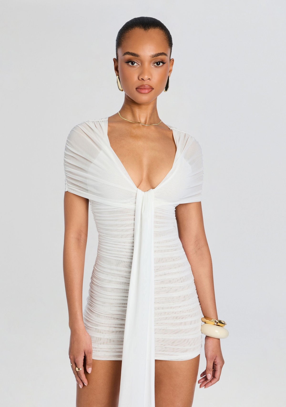 Winslow Mesh Dress by SEROYA in Eggshell, product image 5