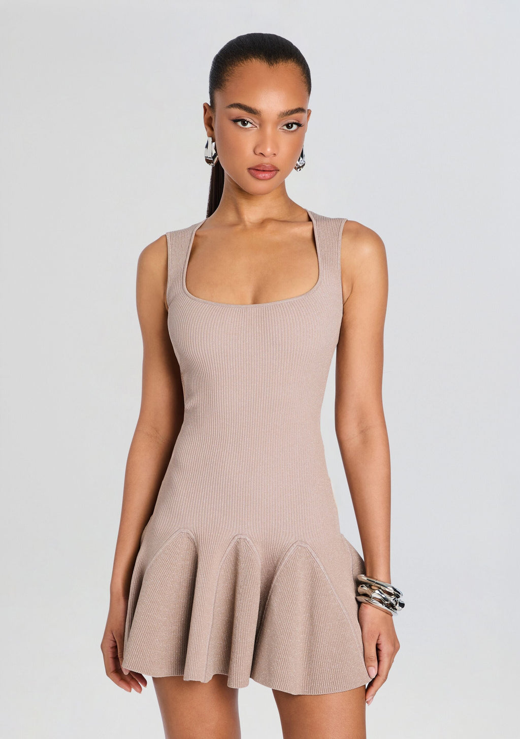Orielle Knit Dress by retrofête in Metallic Greige, product image 5