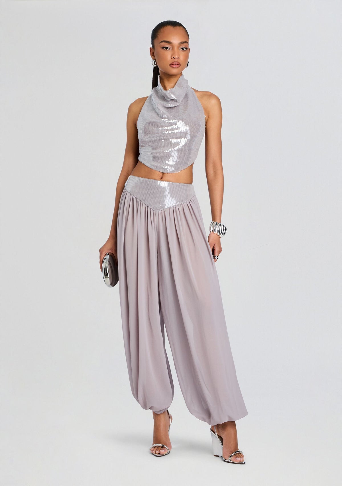 Pyna Sequin Pant by retrofête in Greige, product image 2