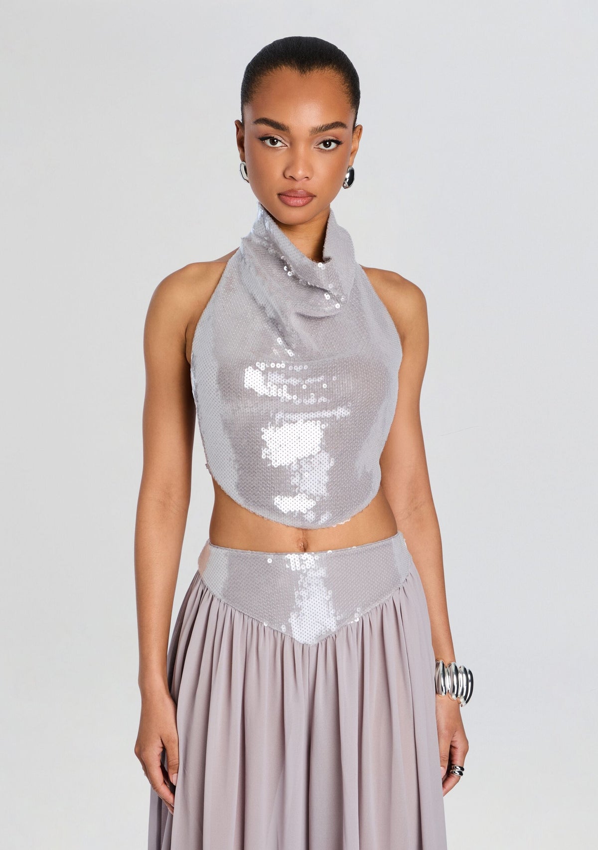 Pyna Sequin Top by retrofête in Greige, product image 1