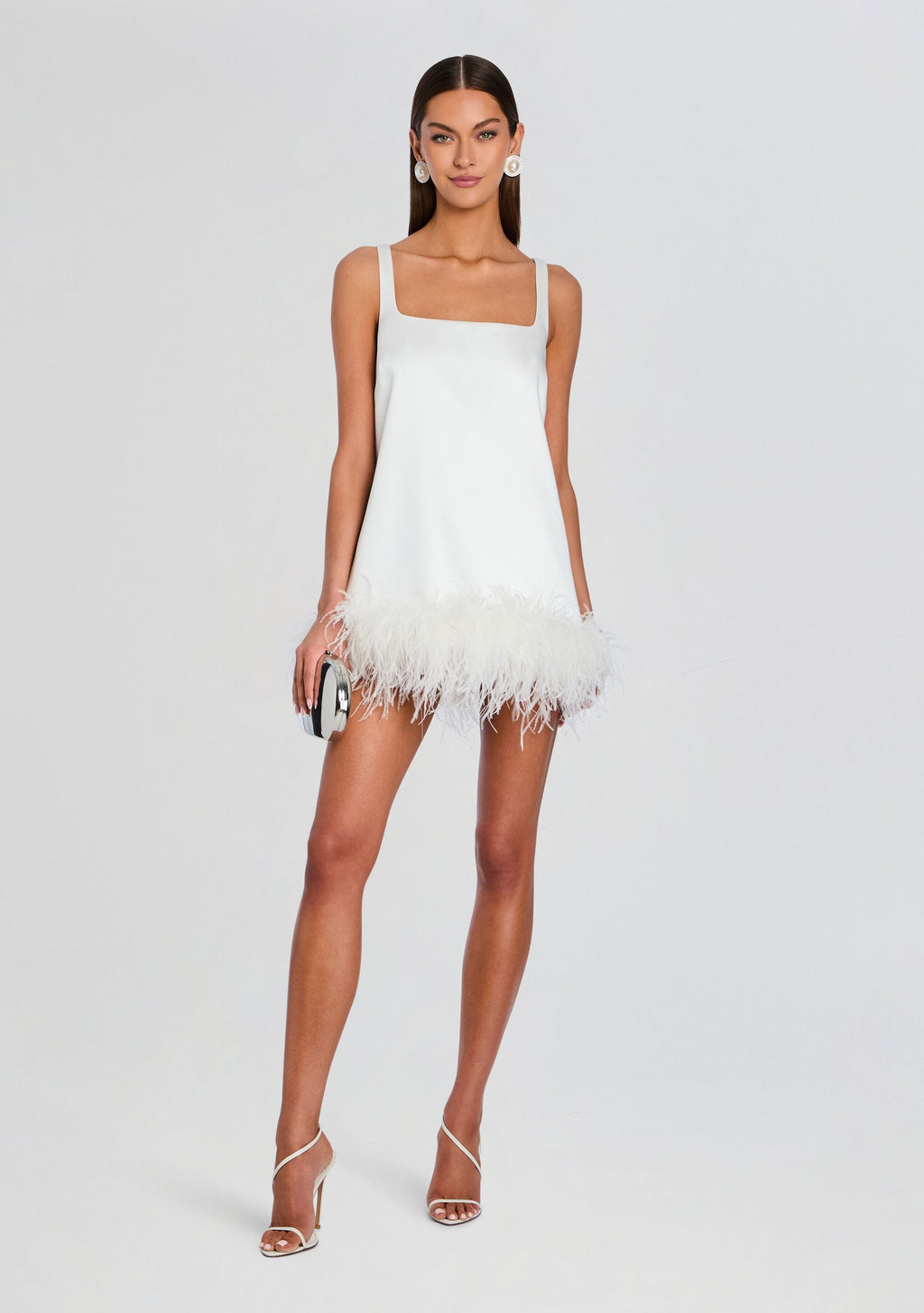 Ragna Feather Dress by retrofête in White, product image 1