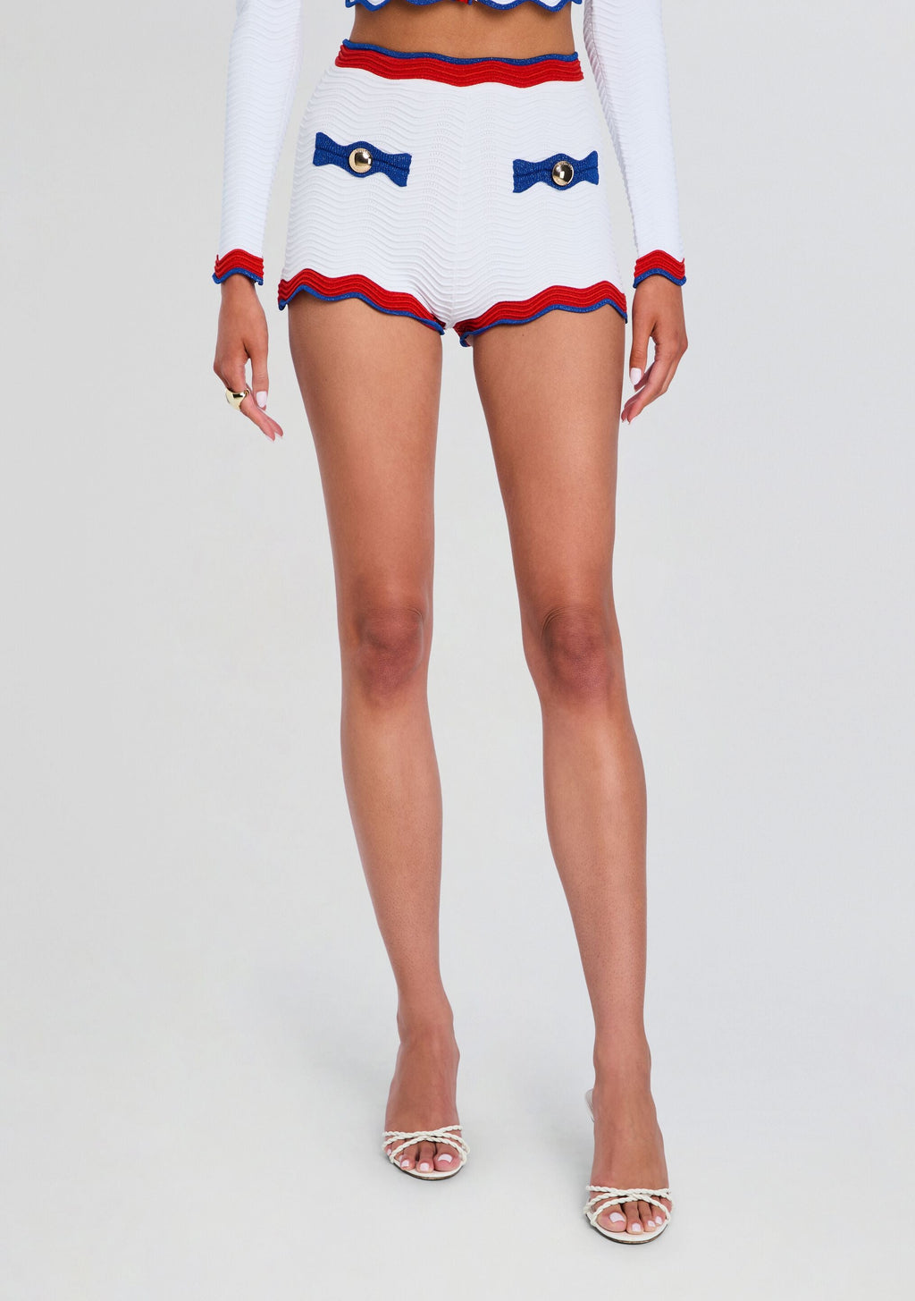 Kait Rib Knit Short by retrofête in White/Geranium, product image 1