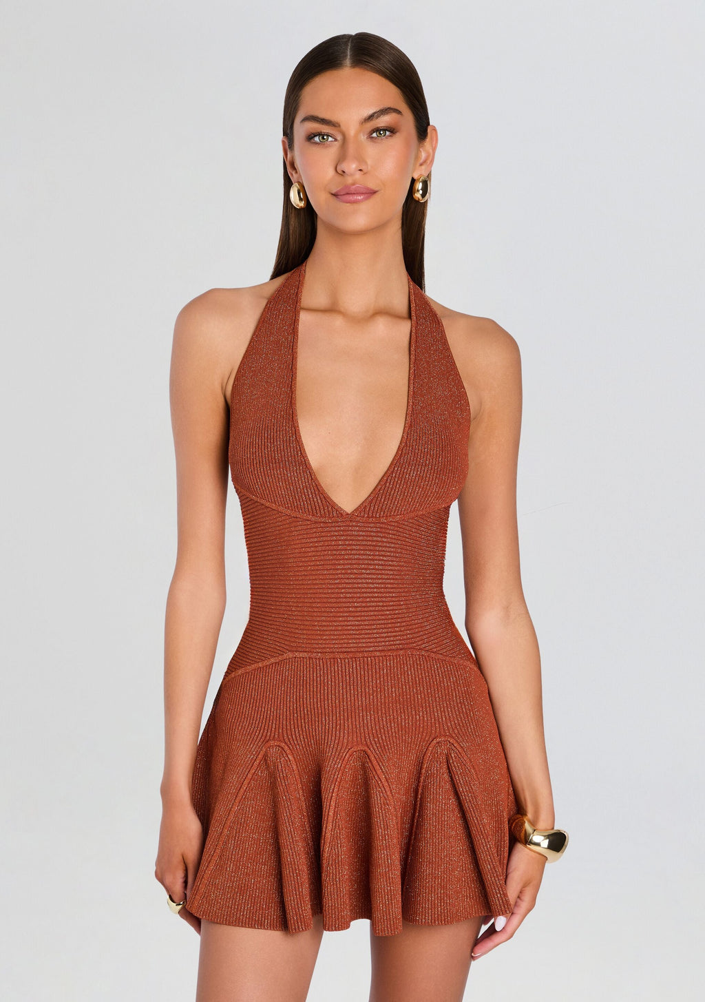 Azelma Knit Dress by retrofête in Metallic Rust, product image 5