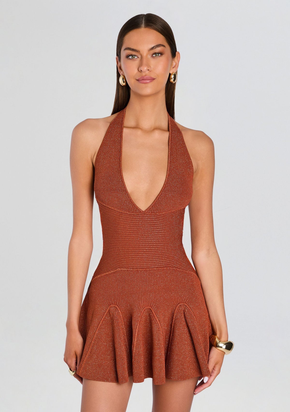 Azelma Knit Dress by retrofête in Metallic Rust, product image 5