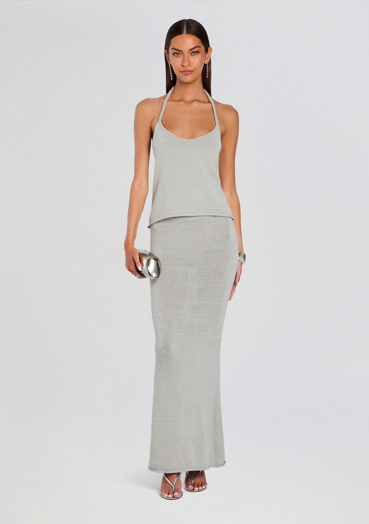 Kora Knit Maxi Skirt by SEROYA in Grey, product image 2