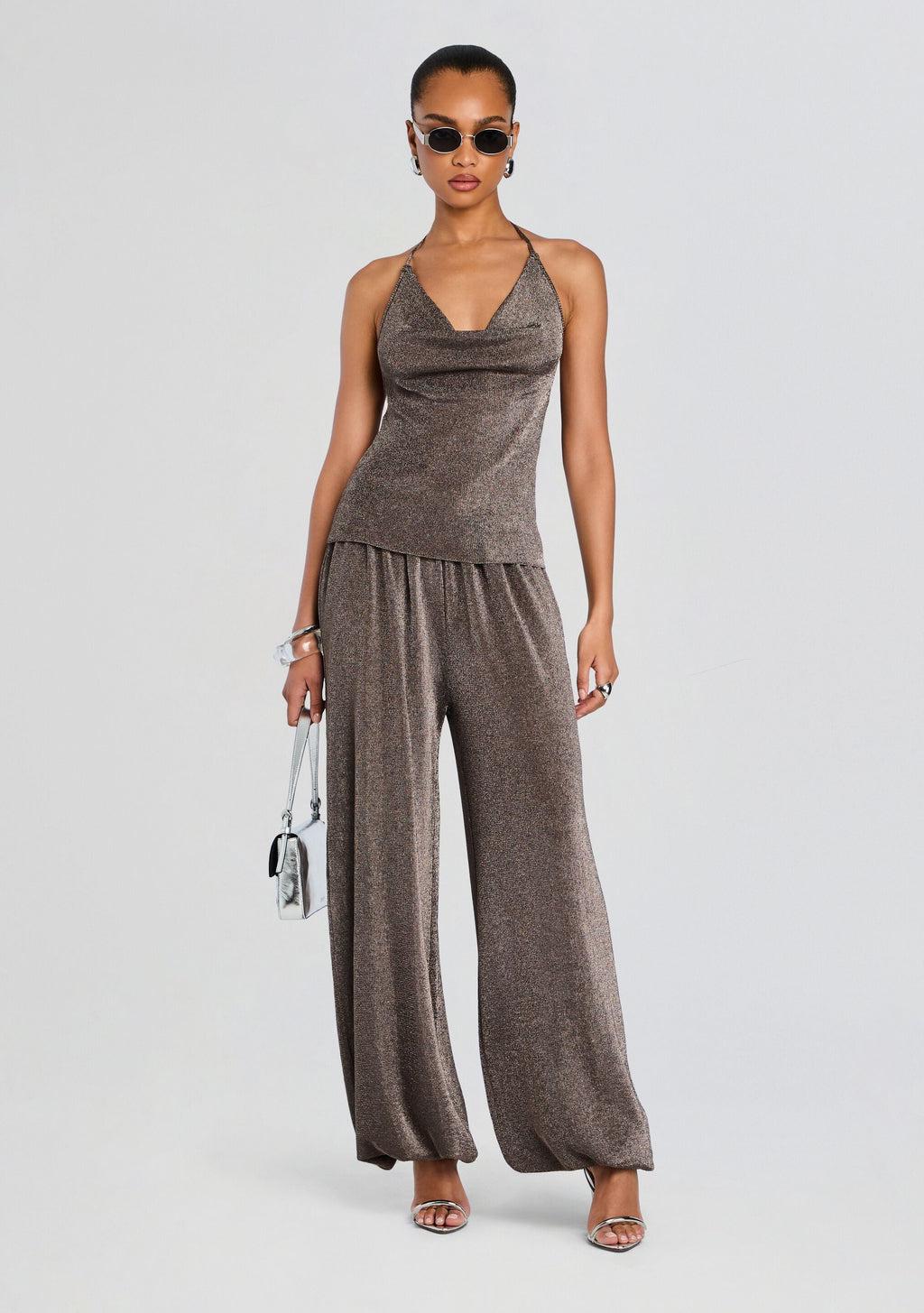 Esmerelda Metallic Knit Pant by SEROYA in Granite, product image 2