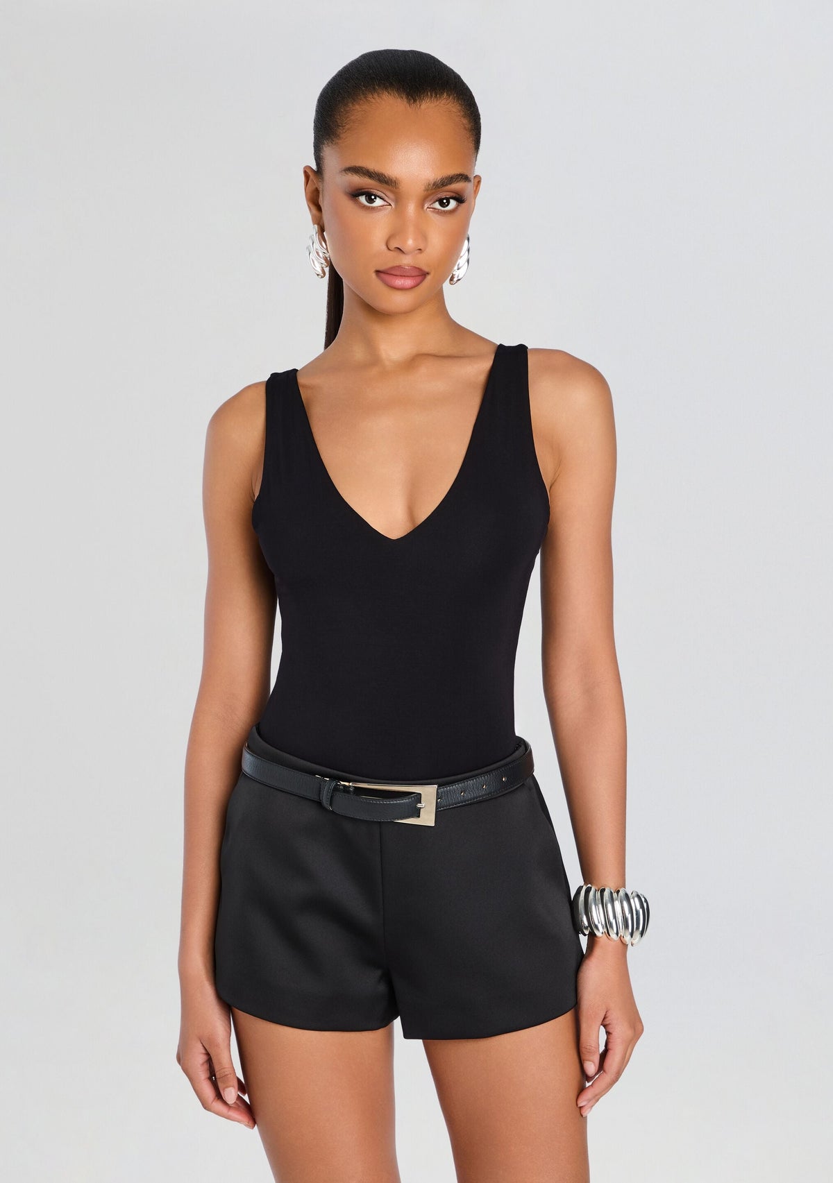 Plunge V Bodysuit by Sans Faff in Black, product image 1