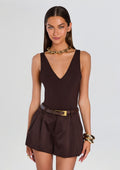 Plunge V Bodysuit by Sans Faff in Espresso, product image 1